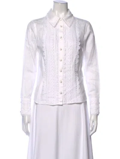 Pre-owned Cara Cara Linen Long Sleeve Blouse In White