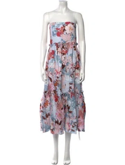 Pre-owned Cara Cara Linen Midi Length Dress In Blue