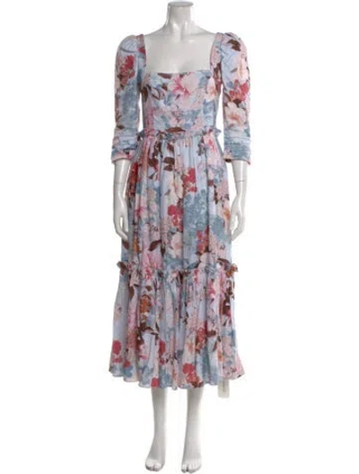 Pre-owned Cara Cara Linen Midi Length Dress In Blue