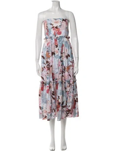 Pre-owned Cara Cara Linen Midi Length Dress In Blue