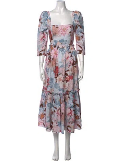 Pre-owned Cara Cara Linen Midi Length Dress In Blue