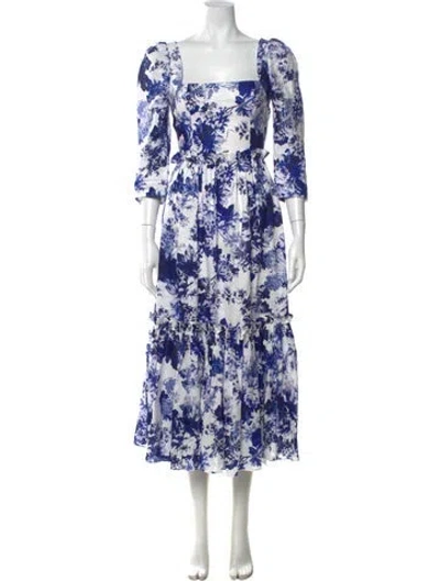 Pre-owned Cara Cara Linen Midi Length Dress In Blue/white