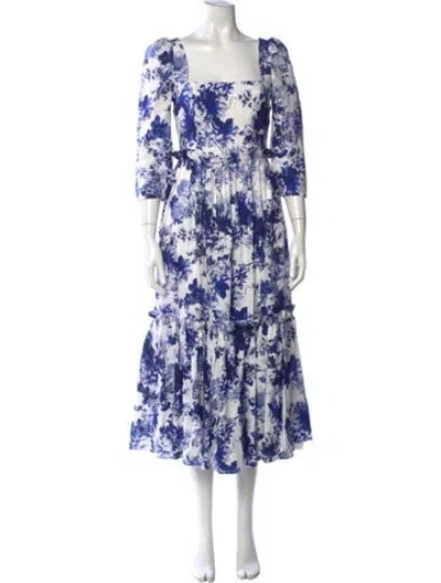 Pre-owned Cara Cara Linen Midi Length Dress In Blue/white