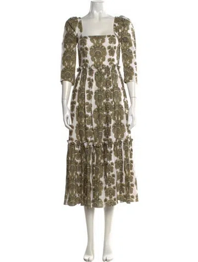Pre-owned Cara Cara Linen Midi Length Dress In Green