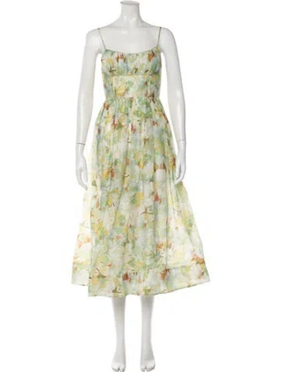 Pre-owned Cara Cara Linen Midi Length Dress In Green