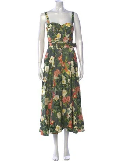 Pre-owned Cara Cara Linen Midi Length Dress In Green