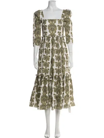 Pre-owned Cara Cara Linen Midi Length Dress In Multi