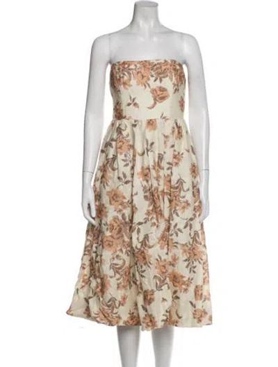 Pre-owned Cara Cara Linen Midi Length Dress In Multi