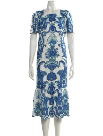 Pre-owned Cara Cara Linen Midi Length Dress In Multi