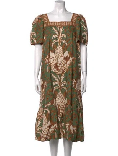 Pre-owned Cara Cara Linen Midi Length Dress In Multicolor
