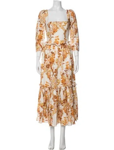 Pre-owned Cara Cara Linen Midi Length Dress In Orange