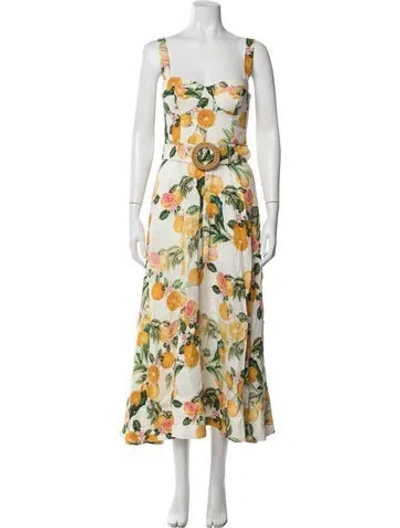 Pre-owned Cara Cara Linen Midi Length Dress In Orange