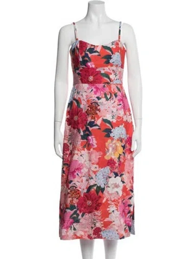 Pre-owned Cara Cara Linen Midi Length Dress In Red