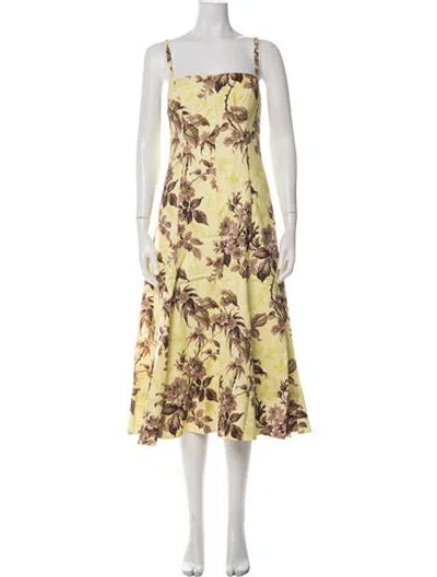 Pre-owned Cara Cara Linen Midi Length Dress W/ Tags In Blue/yellow