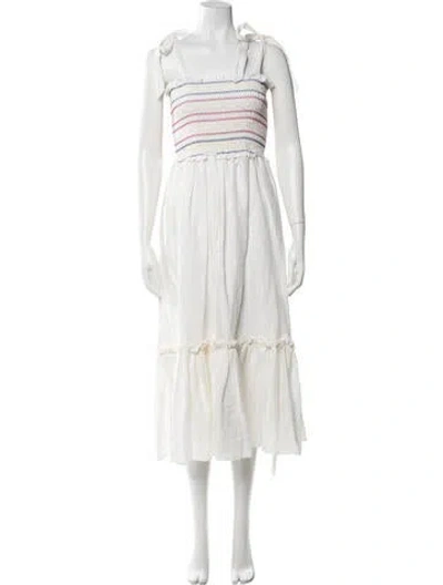 Pre-owned Cara Cara Linen Midi Length Dress In White