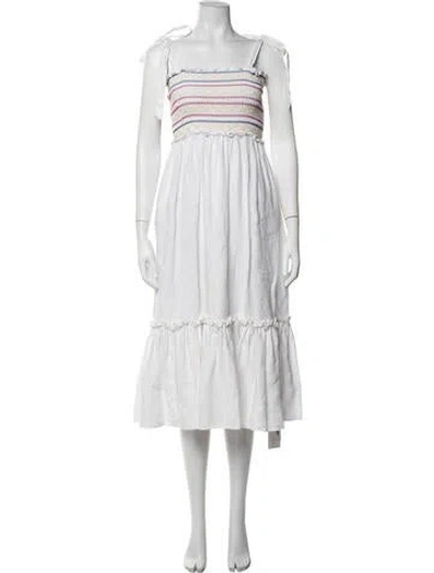 Pre-owned Cara Cara Linen Midi Length Dress In White