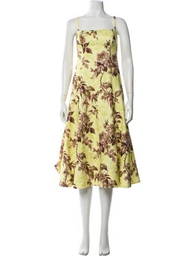 Pre-owned Cara Cara Linen Midi Length Dress In Yellow
