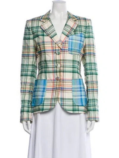 Pre-owned Cara Cara Linen Plaid Print Blazer In Green