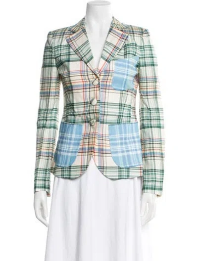 Pre-owned Cara Cara Linen Plaid Print Blazer W/ Tags In Green