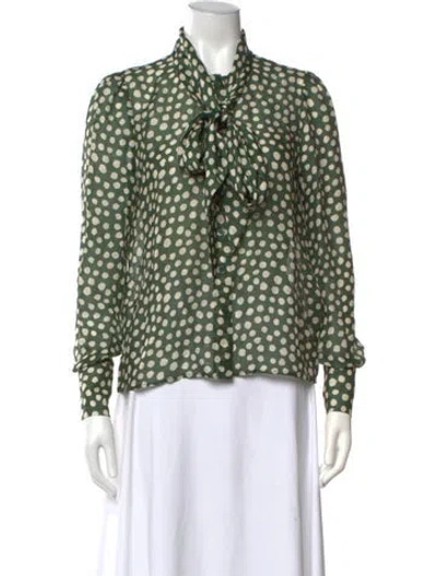 Pre-owned Cara Cara Linen Polka Dot Print Blouse In Green
