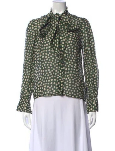 Pre-owned Cara Cara Linen Polka Dot Print Blouse In Green