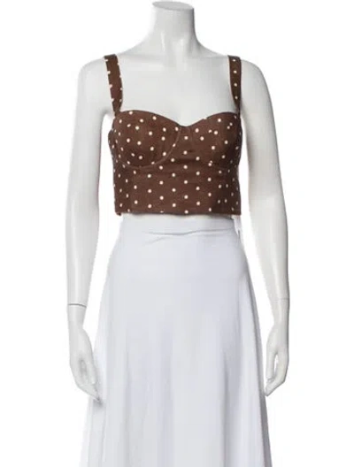 Pre-owned Cara Cara Linen Polka Dot Print Crop Top In Brown