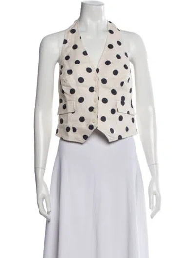 Pre-owned Cara Cara Linen Polka Dot Print Top In Neutral