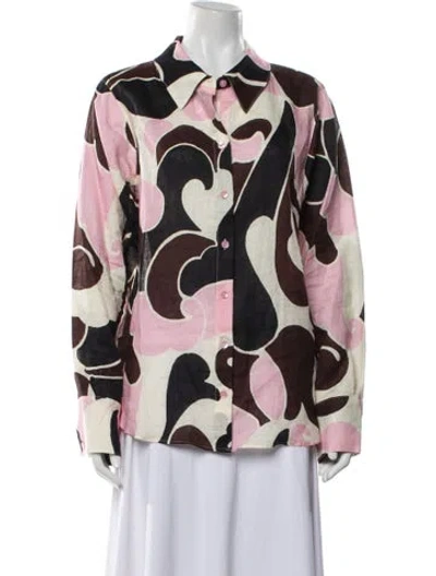 Pre-owned Cara Cara Linen Printed Blouse In Brown