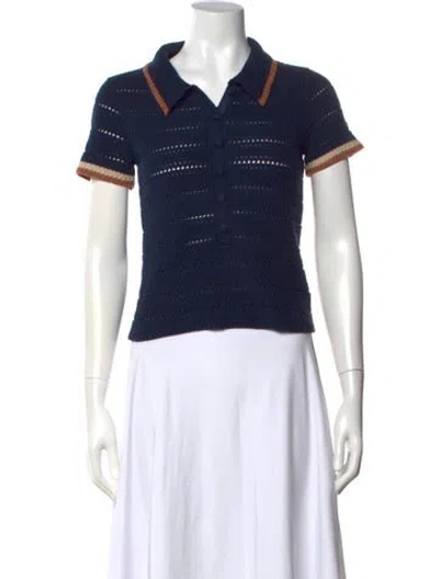 Pre-owned Cara Cara Linen Short Sleeve Polo In Blue