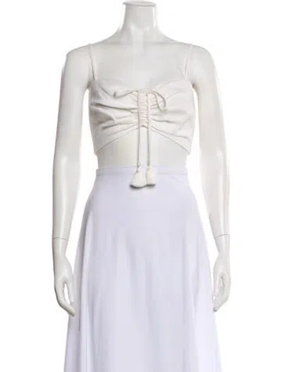 Pre-owned Cara Cara Linen Square Neckline Crop Top In White