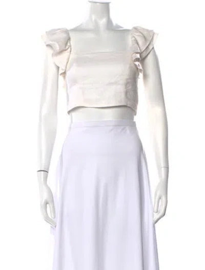 Pre-owned Cara Cara Linen Square Neckline Crop Top In White