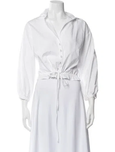 Pre-owned Cara Cara Long Sleeve Button-up Top In White