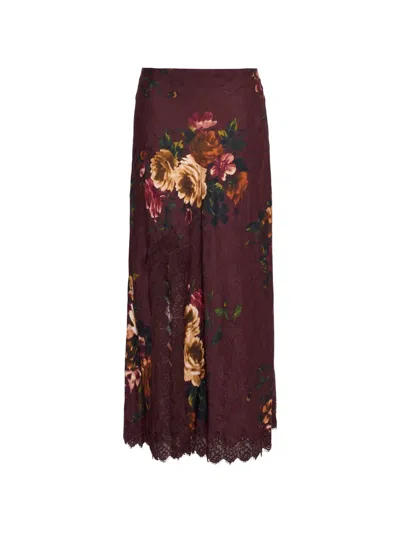 Cara Cara Lou Lace-trim Floral-print Midi Skirt In Multi