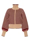 Cara Cara Lyss Houndstooth Zip-up Cardigan In Brown