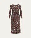 Cara Cara Maisy Long-sleeve Floral Ruched Midi Dress In Mila Blue
