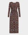 Cara Cara Maisy Long-sleeve Floral Ruched Midi Dress In Mila Blue