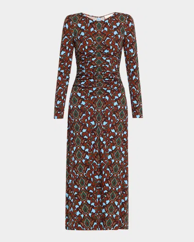 CARA CARA MAISY LONG-SLEEVE FLORAL RUCHED MIDI DRESS