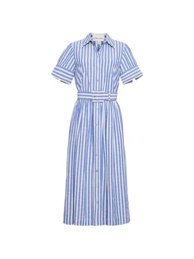 Cara Cara Malena Striped Seersucker Midi Dress In Blue