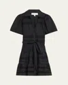 Cara Cara Mardi Embroidered Short-sleeve Mini Dress In Black