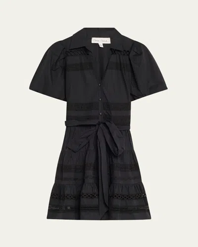 Cara Cara Mardi Embroidered Short-sleeve Mini Dress In Black