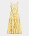 Cara Cara Margarita Tiered Floral-print Cotton-poplin Midi Dress In Yellow