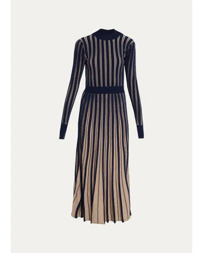 Cara Cara Mariella Striped Pleated Merino Wool Maxi Dress In Brown