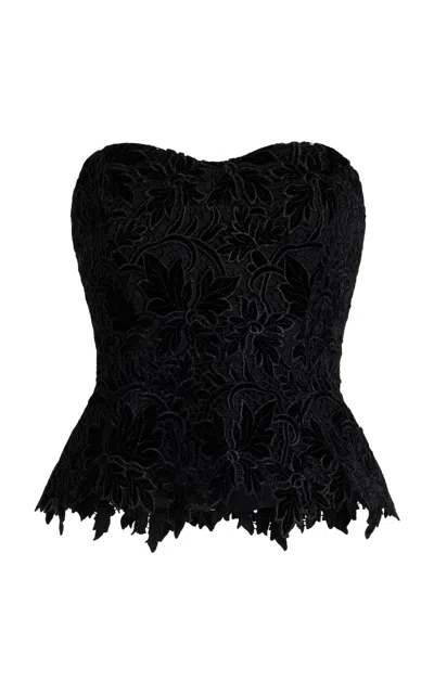 Cara Cara Martin Strapless Velvet Lace Top In Black