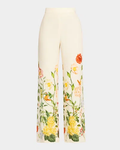 Cara Cara Mayflower Floral Wide-leg Pants In Nectar Egret