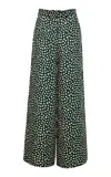 Cara Cara Mayflower Linen-silk Wide-leg Pants In Abstract Dot Green Turtledove