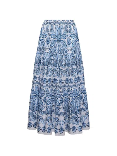Cara Cara Melanie Paisley-print Tiered Maxi Skirt In Blue