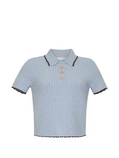 Cara Cara Melody Tipped Knitted Polo Top In Blue
