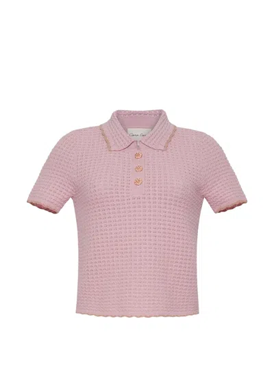 Cara Cara Melody Tipped Polo Top In Pink