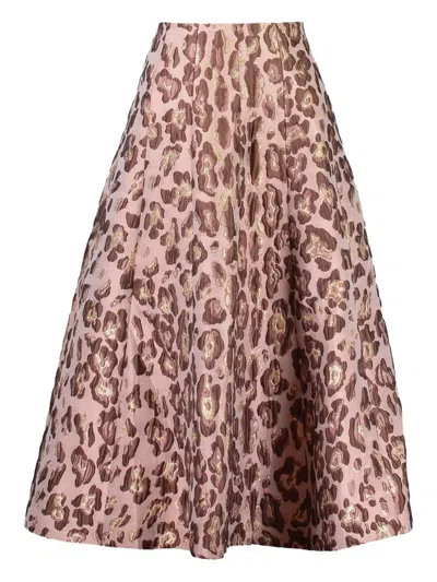 Cara Cara Mimosa Leopard-brocade Midi Skirt In Gold