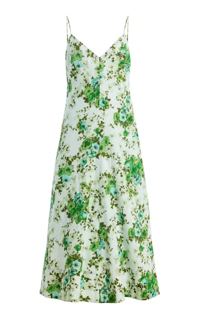 Cara Cara Mae Floral Linen Midi Dress In Green